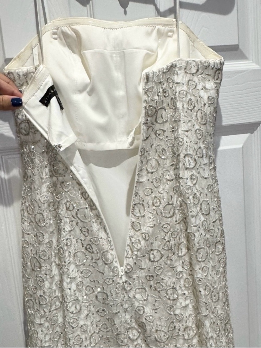 Aidan Mattox Ivory Strapless Lace Sequin Bodice Tulle Trumpet Gown Dress Size 2 - Picture 5 of 12